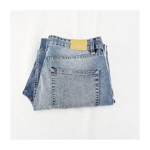 Zara Red Accent Striped Button Closure Light Denim Jeans SZ8